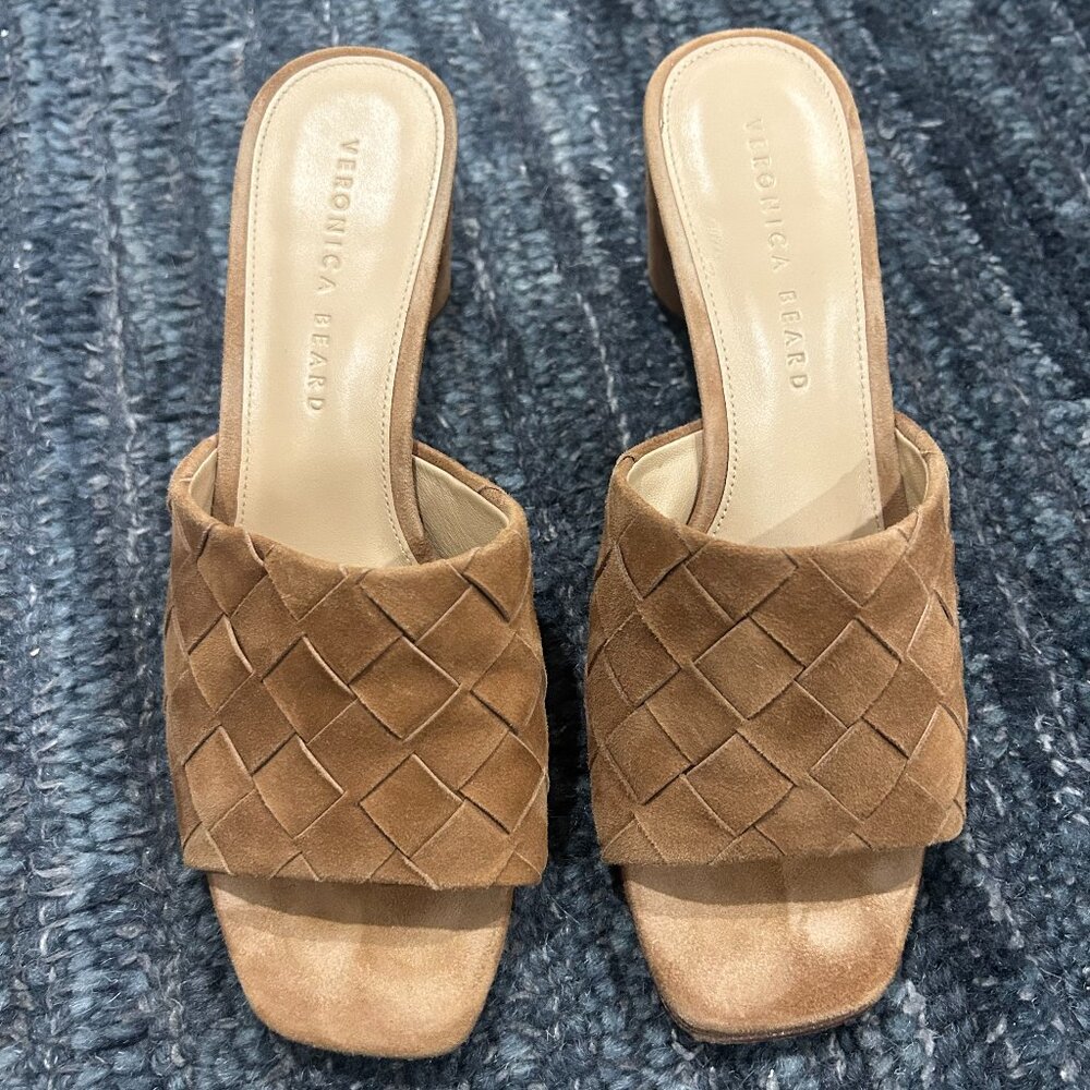 VERONICA BEARD Kiele Woven Suede Slide High-heel Sandals Pecan Size 8